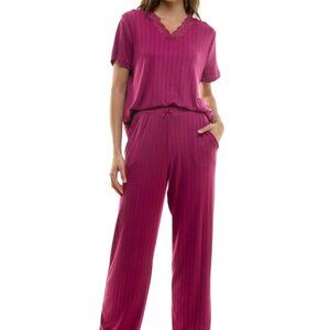#1049 Roudelain Women's 2-Pc. Lace-Trim Pointelle Pajamas Set - Boysenberry
